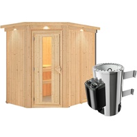 Karibu Energiespar-Sauna Caspin mit Eckeinstieg 68 mm 3,6 kW