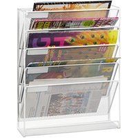 Relaxdays Zeitschriftenhalter Wand, A4-Querformat, 5 Fächer, Metall, Dokumentenablage HxBxT
