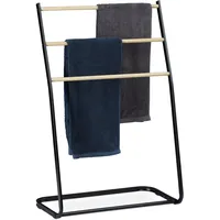 Relaxdays Handtuchhalter stehend, Metall, 3 Sprossen in Holzoptik, für