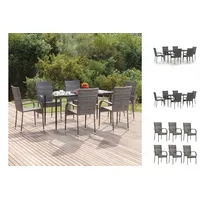 VidaXL 7-tlg. Garten-Essgruppe Grau Poly Rattan