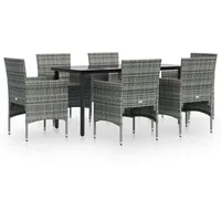 VidaXL 7-tlg. Garten-Essgruppe mit Kissen Grau und Schwarz