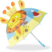 Relaxdays Kinderregenschirm mit 3D Löwe, Regenschirm für Mädchen und