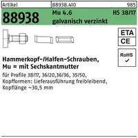 HALFEN Hammerkopfschraube R 88938 38/17 6-ktmutter M12x60 Mu4.6 galv.verz.
