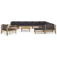 VidaXL 12-tlg. Garten-Lounge-Set mit Dunkelgrauen Kissen Bambus