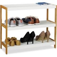 Relaxdays Schuhregal, 3 Ablagen, robuste Schuhaufbewahrung, Bambus & MDF,