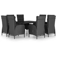 VidaXL 9-tlg. Garten-Essgruppe Poly Rattan und Glas Schwarz