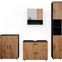Vicco Badmöbel-Set Irma Anthrazit/Eiche 4 Teile mit Schubladenschrank und
