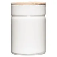 RIESS Vorratsdose mit Eschenholzdeckel Ø8cm 0,49L White Emaille