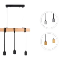 Paco Home SINA 3-flg. E27 Vintage Holz schwarz