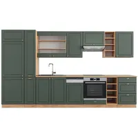 Vicco Küchenzeile Fame-Line Grün-Gold Landhaus/Goldkraft Eiche 355 cm ohne