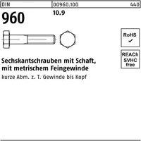 Industrial Quality Supplies DIN 960/ISO 8765 Sechskant-Schaftschraube Feingewinde M20x180