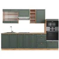 Vicco Küchenzeile Fame-Line Grün-Gold Landhaus/Goldkraft Eiche 280 cm ohne