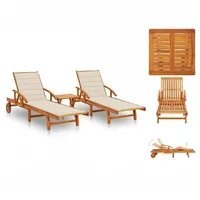 VidaXL Sonnenliegen 2 Stk. mit Tisch und Auflagen Massivholz