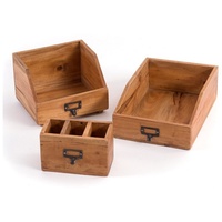 DESIGN DELIGHTS Schreibtisch Organizer Set Office 3-teilig, Mahagoni-Holz l