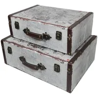 HMF VKO101 Holzkoffer im Vintage-Design, Weltkarte, 2er Set