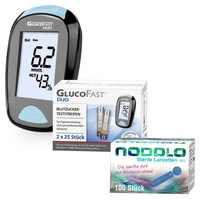 Glucofast Glucofast® Duo Blutzuckermessgerät Kombiset mit Teststreifen und Lanzetten