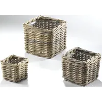 Kobolo Übertopf Rattankorb Pflanzkorb 3er Set eckig - Rattan