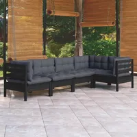 VidaXL Garten-Lounge-Set 5-tlg. schwarz Kiefernholz