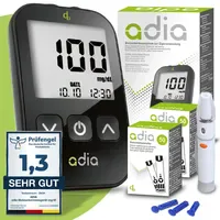 Diabetikerbedarf adia Blutzuckermessgerät mg/dl mit 110 Teststreifen, 10 Lanzetten,