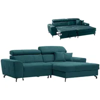 Roller Ecksofa - petrol - Samt - mit Liegefunktion