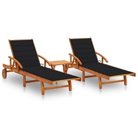 VidaXL Sonnenliegen 2 Stk. mit Tisch und Auflagen Massivholz