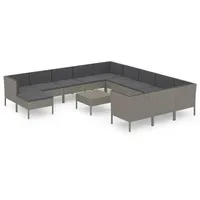 VidaXL 13-tlg. Garten-Lounge-Set mit Auflagen Poly Rattan Grau