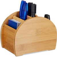Relaxdays Stiftehalter Bambus, 4 Fächer, natürliche Optik, Stiftebox, Schreibtisch