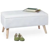 Relaxdays Samt Sitzbank mit Stauraum Weiß