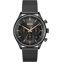 BOSS Chronograph Quarz Uhr für Herren mit Schwarzes Edelstahlarmband