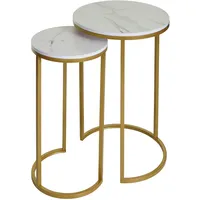 Mendler 2er-Set Beistelltisch HWC-K46, Kaffeetisch Nachttisch Loungetisch, Marmor-Optik MDF