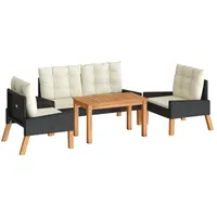 VidaXL Polyrattan Lounge Set 4-tlg. schwarz inkl. Kissen 319689