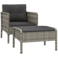 VidaXL 2-tlg. Garten-Lounge-Set mit Kissen Grau Poly Rattan