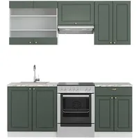 Vicco Küchenzeile Fame-Line Grün-Gold Landhaus/Weiß 200 cm ohne Arbeitsplatte