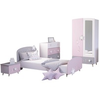 Kindermöbel 24 Kinderzimmer Sternschnuppe 4-tlg rosa weiß grau Kleiderschrank