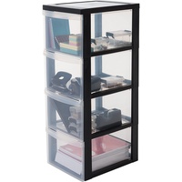 Iris Ohyama Kunststoff-Schubladenbox mit Rollen, 4 tiefen Schubladen, Schwarz,