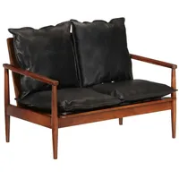 VidaXL 2-Sitzer-Sofa Schwarz Echtleder und Massivholz Akazie