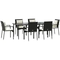 VidaXL 7-tlg. Garten-Essgruppe mit Kissen Schwarz Poly Rattan