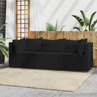 VidaXL Polyrattan Lounge-Set 3-tlg. schwarz inkl. Kissen 319782