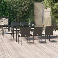 VidaXL 9-tlg. Garten-Essgruppe mit Kissen Schwarz Poly Rattan