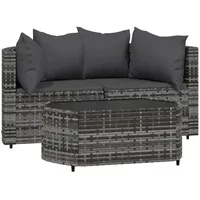 VidaXL 3-tlg. Garten-Lounge-Set mit Kissen Grau Poly Rattan