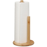 Relaxdays Küchenrollenhalter stehend, Bambus, Rollenhalter mit Abrollstopp, HxD: 28