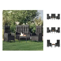 VidaXL 4-tlg. Garten-Essgruppe mit Kissen Schwarz Poly Rattan