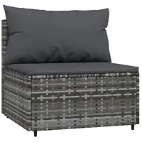 VidaXL Garten-Mittelsofa mit Kissen Grau Poly Rattan