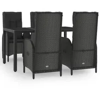 VidaXL 5-tlg. Garten-Essgruppe mit Kissen Schwarz Poly Rattan