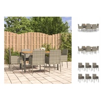 VidaXL 7-tlg. Garten-Essgruppe mit Kissen Grau Poly Rattan