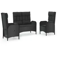 VidaXL 3-tlg. Garten-Essgruppe mit Kissen Schwarz Poly Rattan