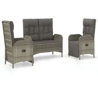 VidaXL 3-tlg. Garten-Essgruppe mit Kissen Grau Poly Rattan
