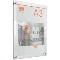 NOBO A3 Posterrahmen aus Acryl, rahmenlos, Eckbefestigung, Hoch-/Querformat, Premium
