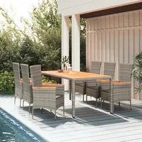 VidaXL 7-tlg. Garten-Essgruppe mit Kissen Grau Poly Rattan