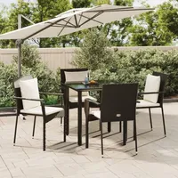 VidaXL 5-tlg. Garten-Essgruppe mit Kissen Schwarz Poly Rattan
